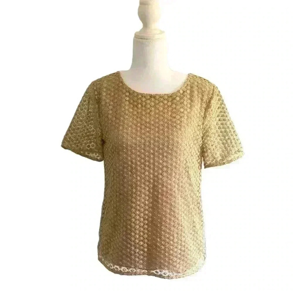Diane von Furstenberg Brylee Gold Metallic Lace Top Size S - Picture 4 of 9